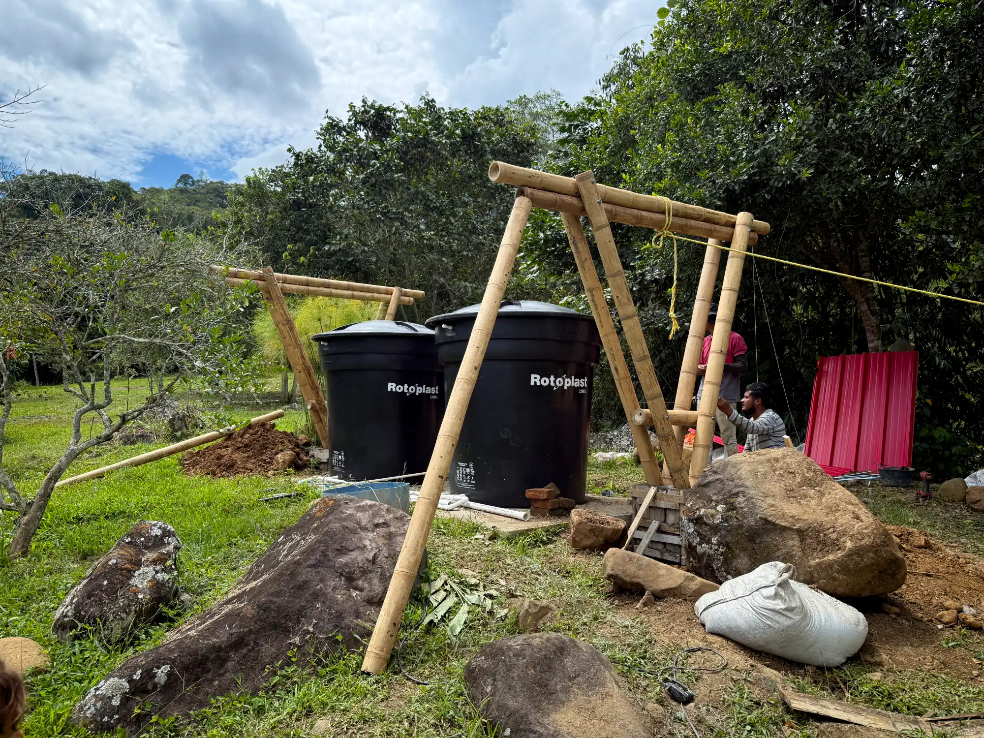 Prefab bamboo shade structure built at Hacienda Guadua Bamboo in Colombia