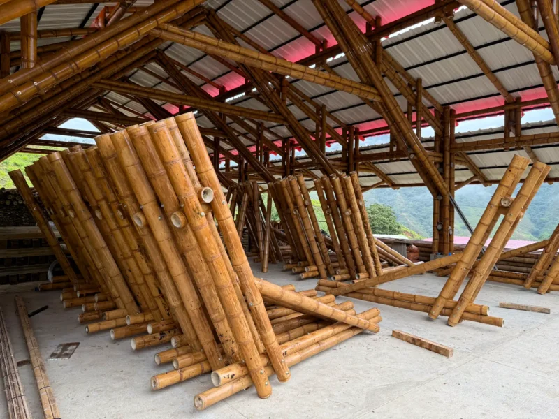 Prefabricated bamboo elements inside our production facility