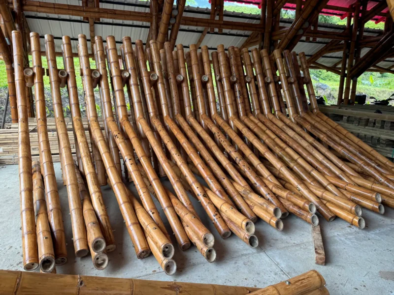 Prefabricated bamboo elements inside our production facility