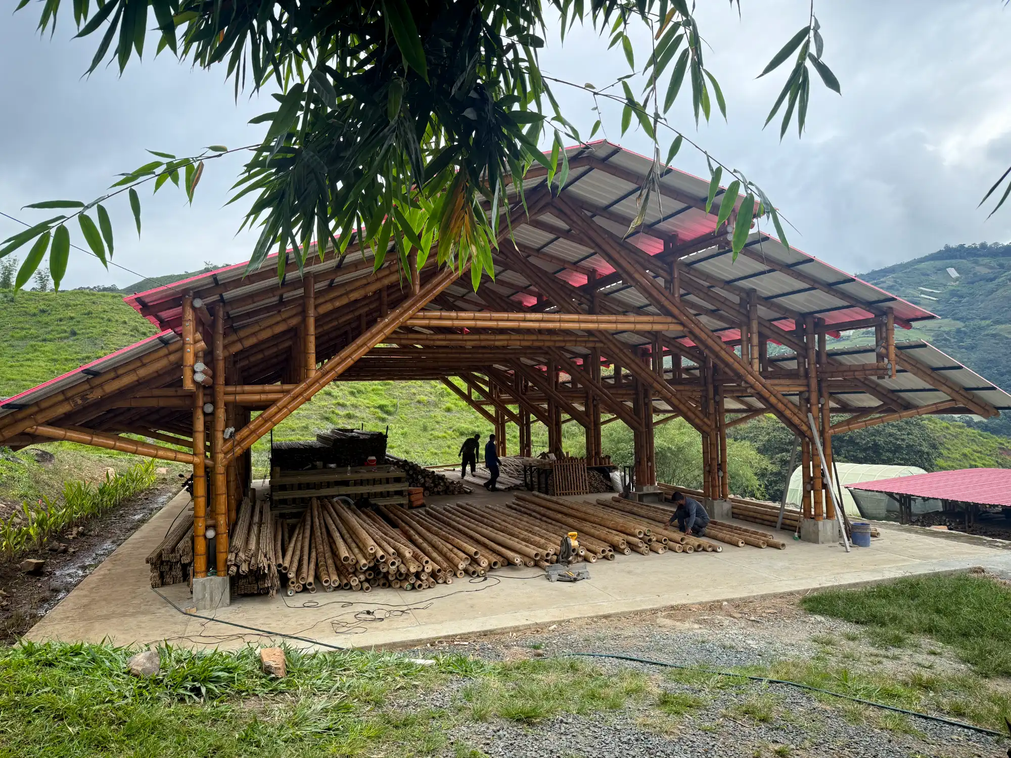 Building prefabricated bamboo structure inside our production facility