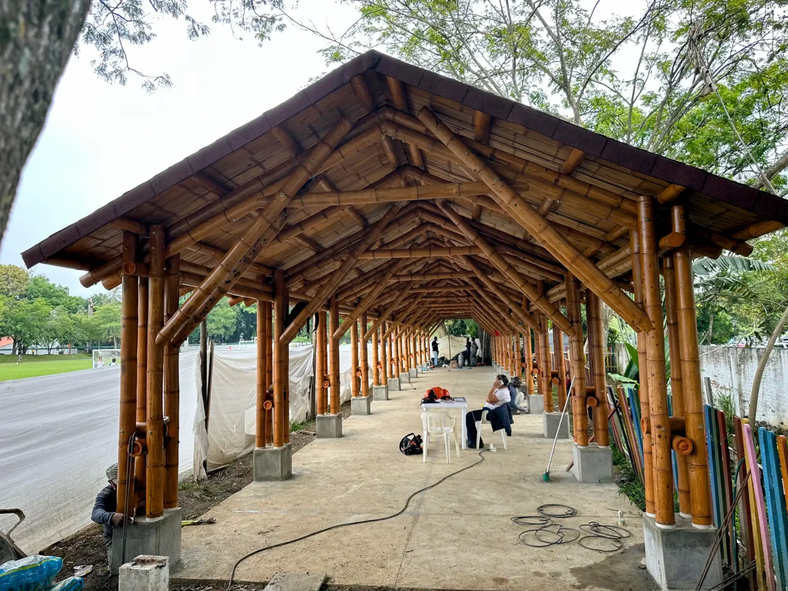 Prefabricated Bamboo School Dining Corridor Colegio Alemán