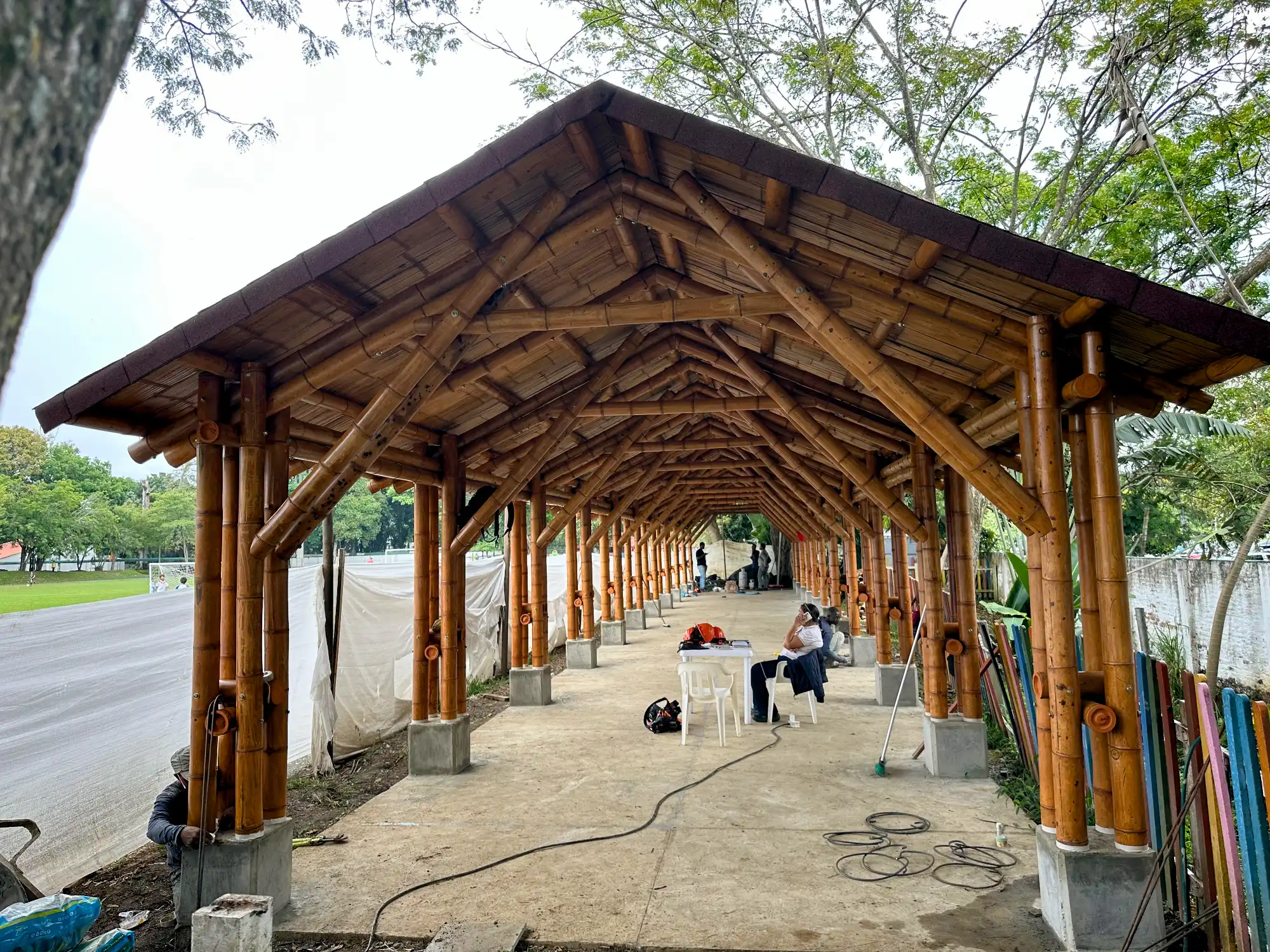 Prefabricated Bamboo School Dining Corridor Colegio Alemán