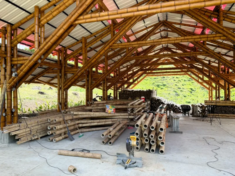 Building prefabricated bamboo structure inside our production facility
