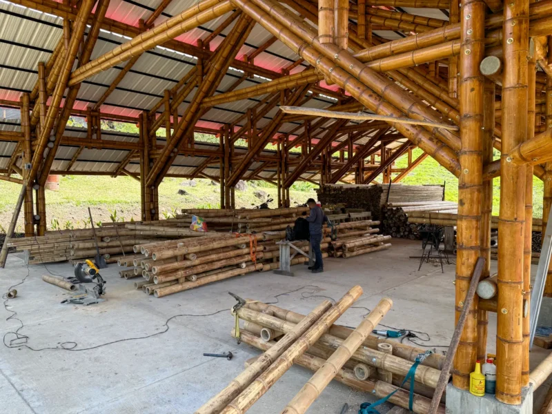 Building prefabricated bamboo structure inside our production facility