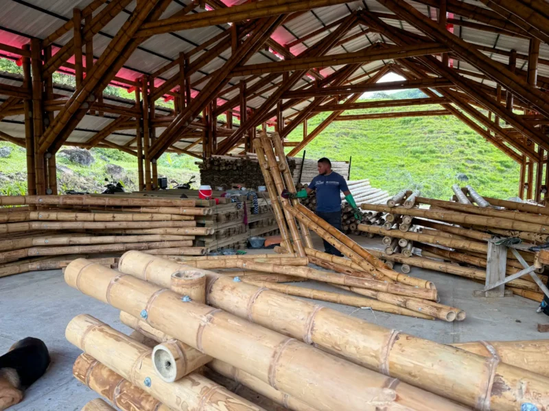 Building prefabricated bamboo structure inside our production facility